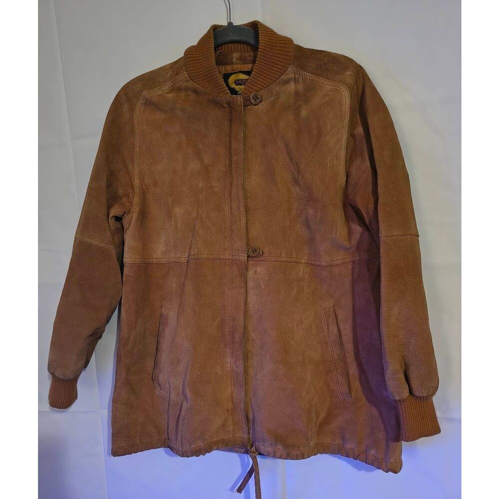 Vintage tan leather suede bomber jacket chore coat Fox Run by Little Foxes Int'l